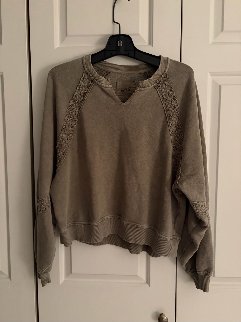 aerie Olive Green Lace-Trim Pullover Sweatshirt oversized and soft